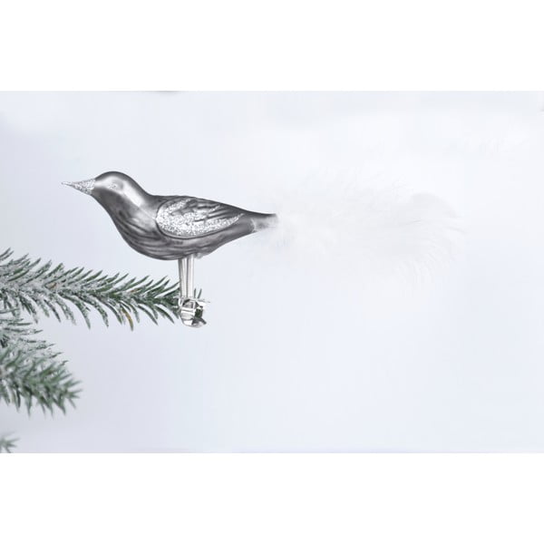Sada 3 stříbrných skleněných vánočních ozdob ve tvaru ptáčka Ego Dekor