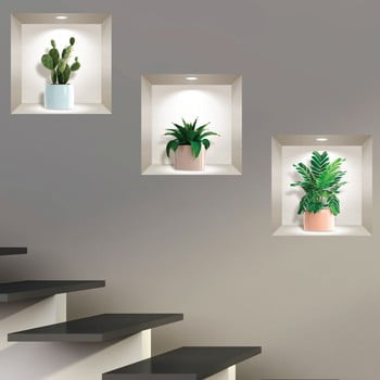 Set 3 autocolante 3d pentru perete ambiance houseplants