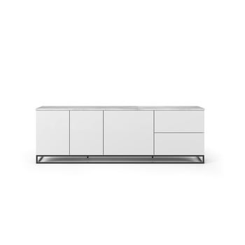 Masă tv cu blat alb în decor de marmură temahome join, 200 x 65 cm, alb mat