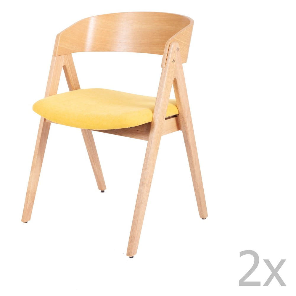Sada 2 jídelních židlí z kaučukovníkového dřeva s žlutým podsedákem sømcasa Rina