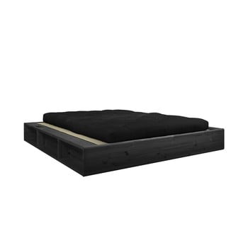 Pat dublu din lemn masiv cu futon negru double latex și tatami karup design, 180 x 200 cm, negru