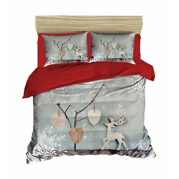 Lenjerie de pat cu cearșaf christmas reindeer, 200 x 220 cm