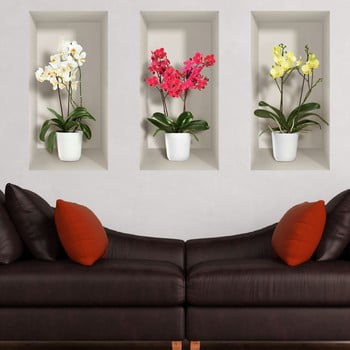 Set 3 autocolante 3d pentru perete ambiance orchids