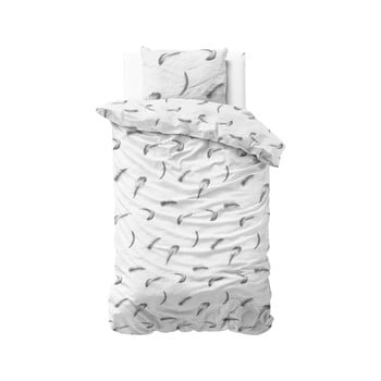Lenjerie din flanelă pentru pat de o persoană Sleeptime Vintage Feathers, 140 x 220 cm, alb