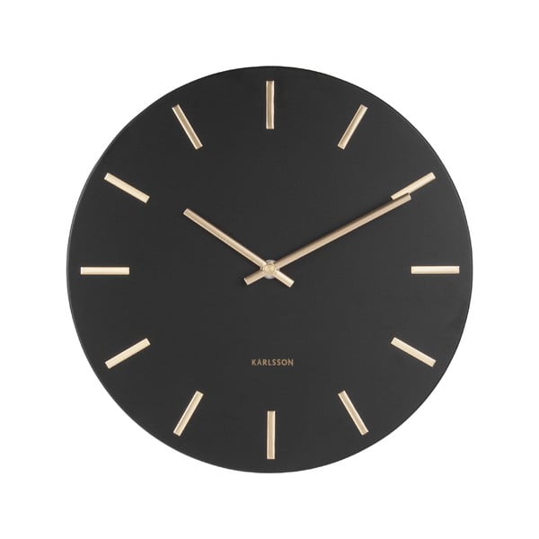 Černé nástěnné hodiny s ručičkami ve zlaté barvě Karlsson Charm, ø 30 cm
