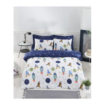 Lenjerie de pat cu cearșaf din bumbac ranforce, pentru pat dublu mijolnir spacex dark blue, 200 x 220 cm