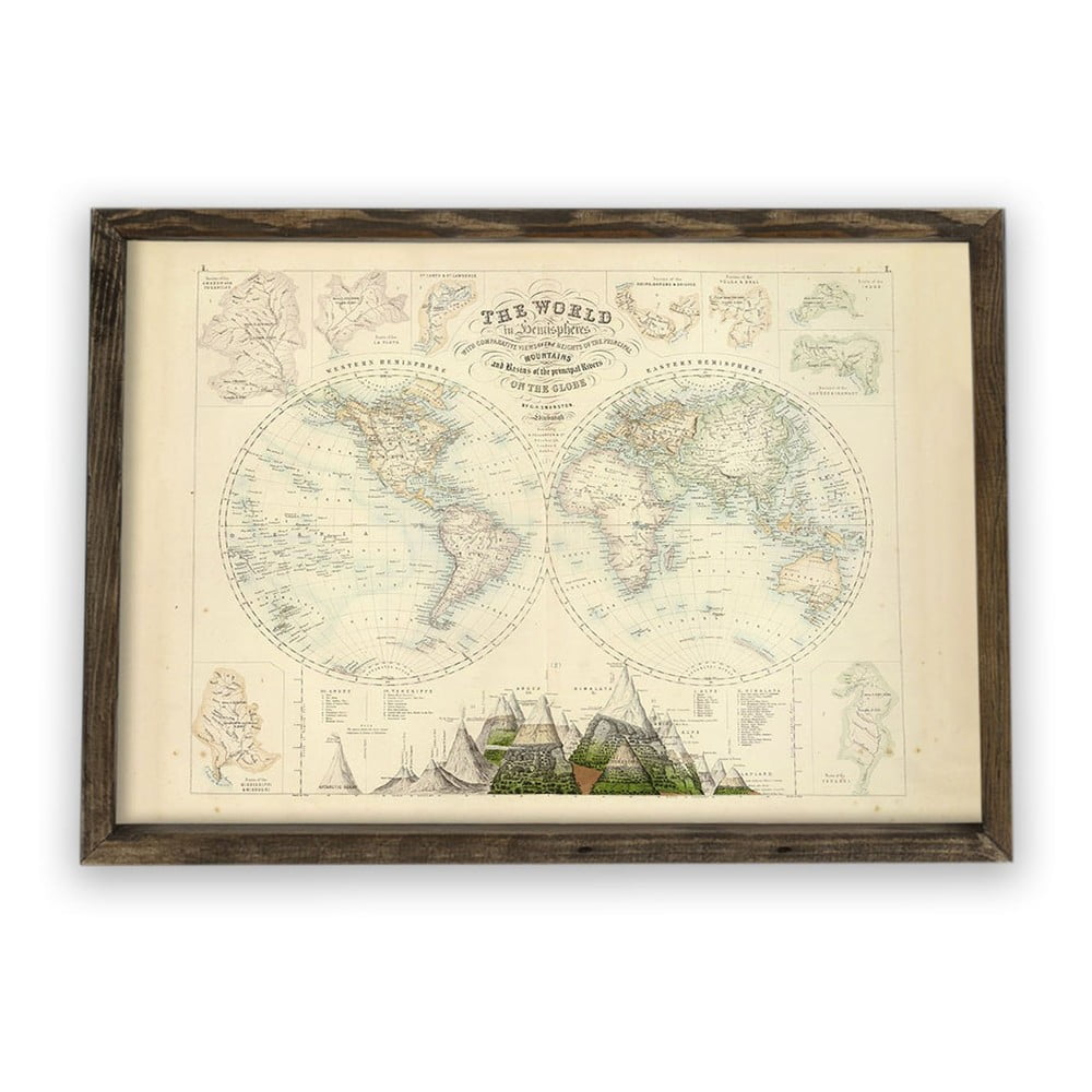 Obraz v dřevěném rámu Globe, 70 x 50 cm