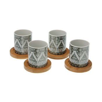 Set 4 pahare cu tavă din bambus versa ornament