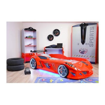 Pat în formă de automobil cu lumini led pentru copii speedy, 90 x 190 cm, roșu