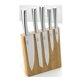 Set 5 cuțite din inox cu suport magnetic jean dubost meteor bamboo