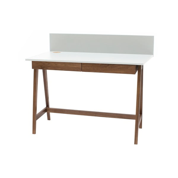 Bílý psací stůl s podnožím z jasanového dřeva Ragaba Luka Oak, délka 110 cm