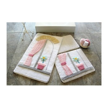 Set 3 covoare baie cu motiv fereastră knit knot, roz