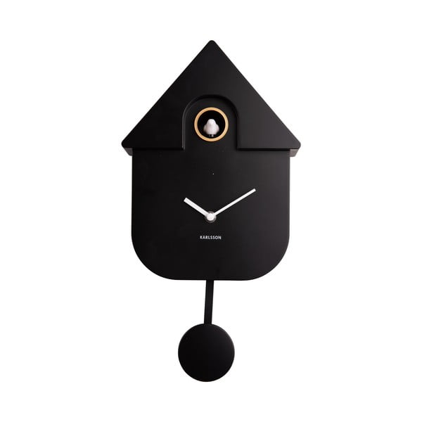 Černé nástěnné kyvadlové hodiny Karlsson Modern Cuckoo, 21,5 x 41,5 cm