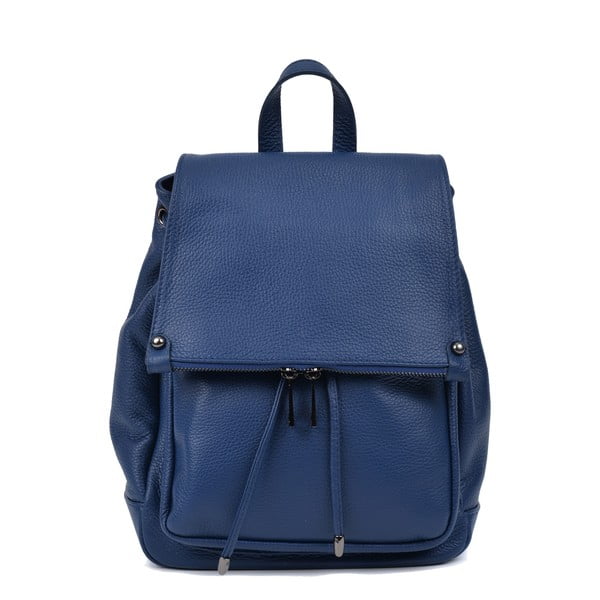 Modrý kožený batoh Roberta M, 24 x 34 cm