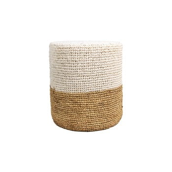 Puf din lemn de palmier cu detalii albe hsm collection raffia, 40 x 50 cm