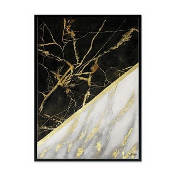 Tablou pictat manual JohnsonStyle Gold & Black Marble, 53 x 73 cm