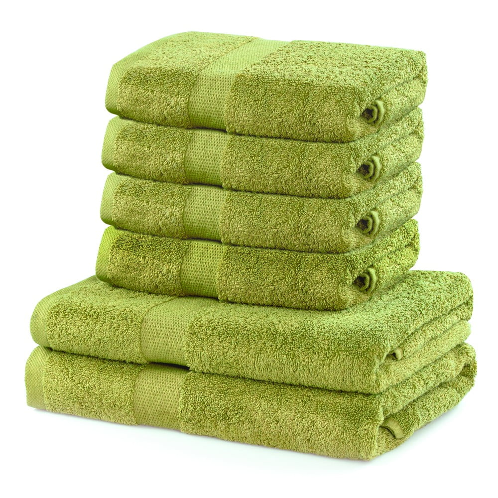 Set 2 bavlněných limetkově zelených osušek a 4 ručníků DecoKing Marina
