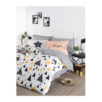 Lenjerie de pat cu cearșaf din bumbac ranforce, pentru pat dublu mijolnir ilove black & yellow, 200 x 220 cm