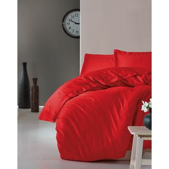 Lenjerie cu cearceaf pentru pat dublu, din bumbac satinat cotton box elegant red, 200 x 220 cm, roșu
