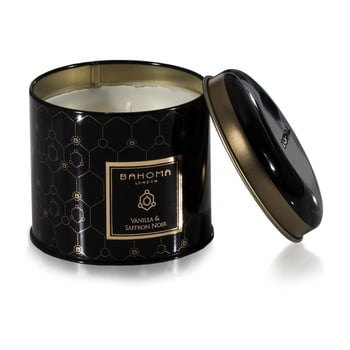 Lumânare parfumată în recipient de tablă cu aromă de vanilie și șofran negru Bahoma London, 35 ore ardere