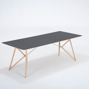 Masă din lemn masiv de stejar cu blat negru gazzda tink, 220 x 90 cm