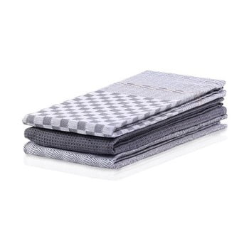 Set 3 prosoape de bucătărie din bumbac decoking louie, 50 x 70 cm, gri - negru