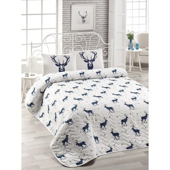 Cuvertură matlasată din amestec de bumbac pentru pat dublu enlora home geyik dark blue, 250 x 200 cm