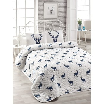 Cuvertură matlasată din amestec de bumbac pentru pat dublu EnLora Home Geyik Dark Blue, 250 x 200 cm