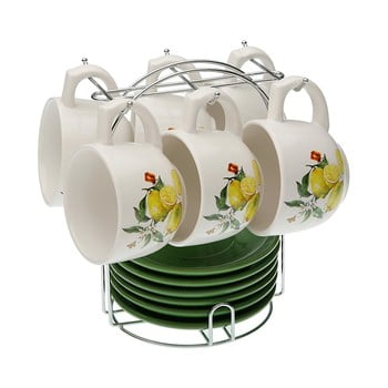 Set 6 cești pentru ceai cu farfurie și suport versa lemon