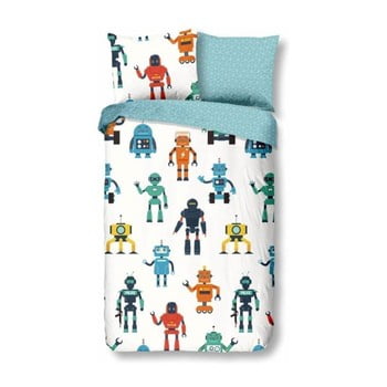 Lenjerie de pat din bumbac pentru copii good morning robots, 140 x 200 cm
