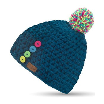 Căciulă tricotată manual cu nasturi doke blue short