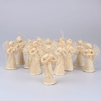 Set 12 decorațiuni din paie pentru crăciun dakls eva, lungime 10 cm, formă înger
