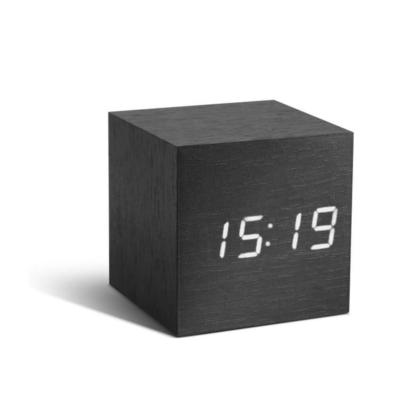 Tmavě šedý budík s bílým LED displejem Gingko Cube Click Clock