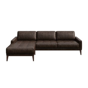 Colțar din piele cu șezlong pe partea stângă mesonica musso tufted, maro închis