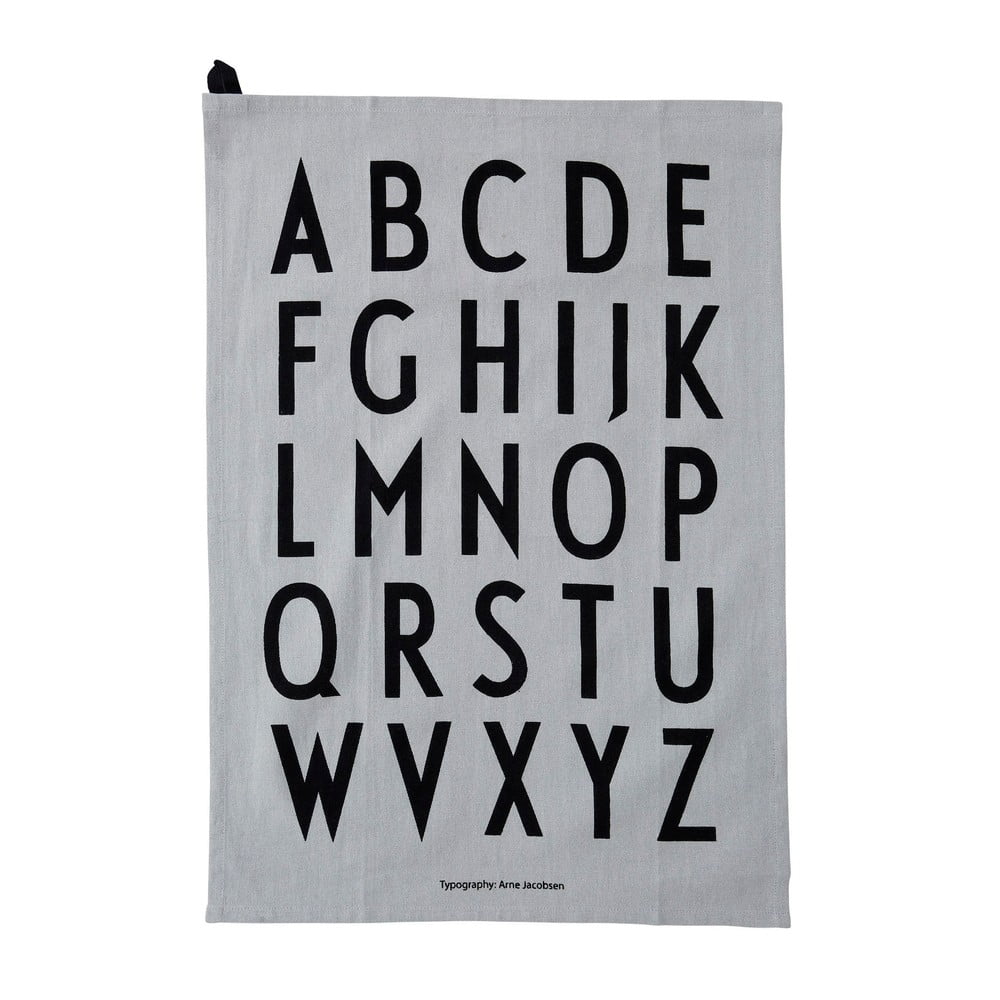 Šedá bavlněná utěrka Design Letters Alphabet, 40 x 60 cm