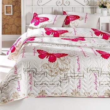 Set cuvertură și 2 fețe de pernă din amestec de bumbac love butterflies, 200 x 220 cm