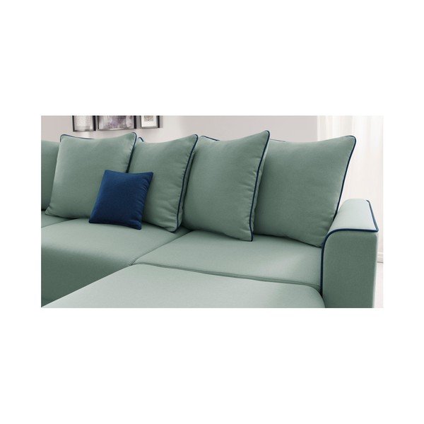 Mátově zelenárohová rozkládací pohovka s lenoškou Bobochic Paris Panoramique XXL Mola, pravý roh