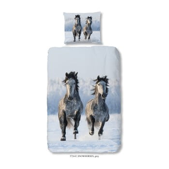 Lenjerie de pat din flanel pentru copii Good Morning Snow Horses, 140 x 200 cm