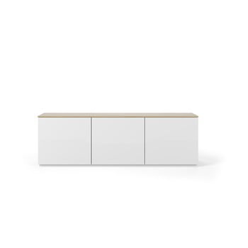 Masă tv cu blat în decor de lemn de stejar temahome join, 180 x 57 cm, alb mat