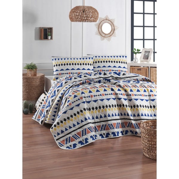 Přehoz přes postel se 2 povlaky na polštář z ranforce bavlny EnLora Home Pisagor, 225 x 240 cm
