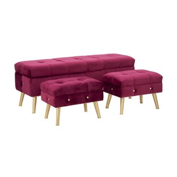 Set bancă și 2 taburete cu spațiu pentru depozitare mauro ferretti glam, roșu vișiniu