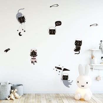 Set autocolante pentru perete ambiance scandinavian animals cosmonaut cats