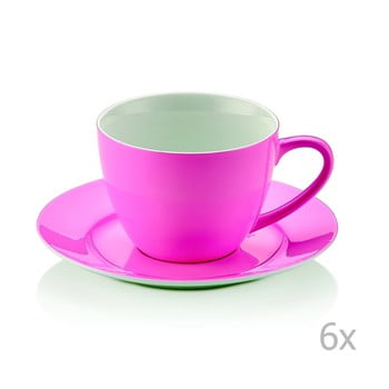 Set 6 căni din porțelan cu farfurioară efrasia, roz, 200 ml
