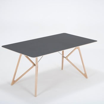 Masă din lemn masiv de stejar cu blat negru gazzda tink, 160 x 90 cm