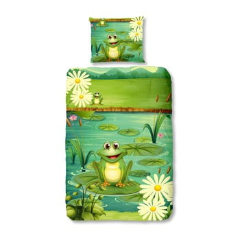 Lenjerie de pat din bumbac pentru copii good morning frogs, 140 x 200 cm