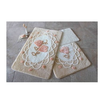 Set 3 covoare baie cu motive florale knit knot, bej