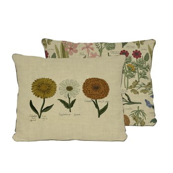 Față de pernă reversibilă cu inscripție din in surdic flowers, 50 x 35 cm