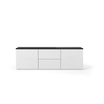 Masă tv cu blat în decor de marmură închisă temahome join, 180 x 57 cm, alb