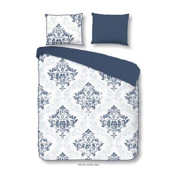 Lenjerie din bumbac satin pentru pat dublu descanso elisa blue, 200 x 240 cm