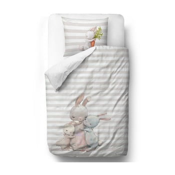 Lenjerie de pat din bumbac satinat pentru copii Mr. Little Fox Hugging Bunnies, 100 x 130 cm